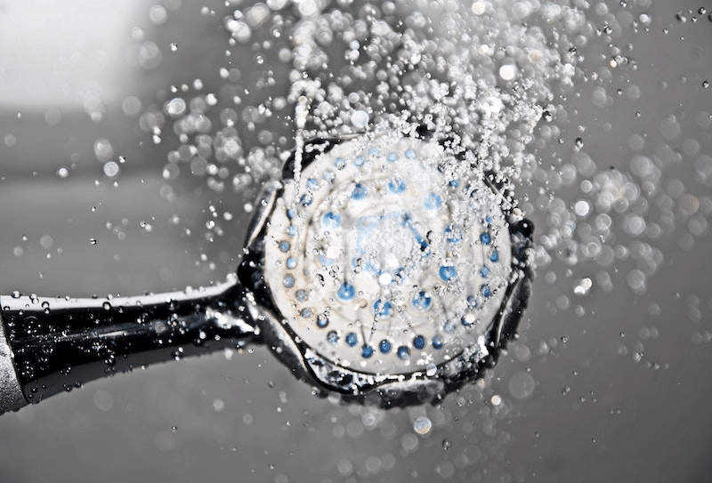 A running showerhead