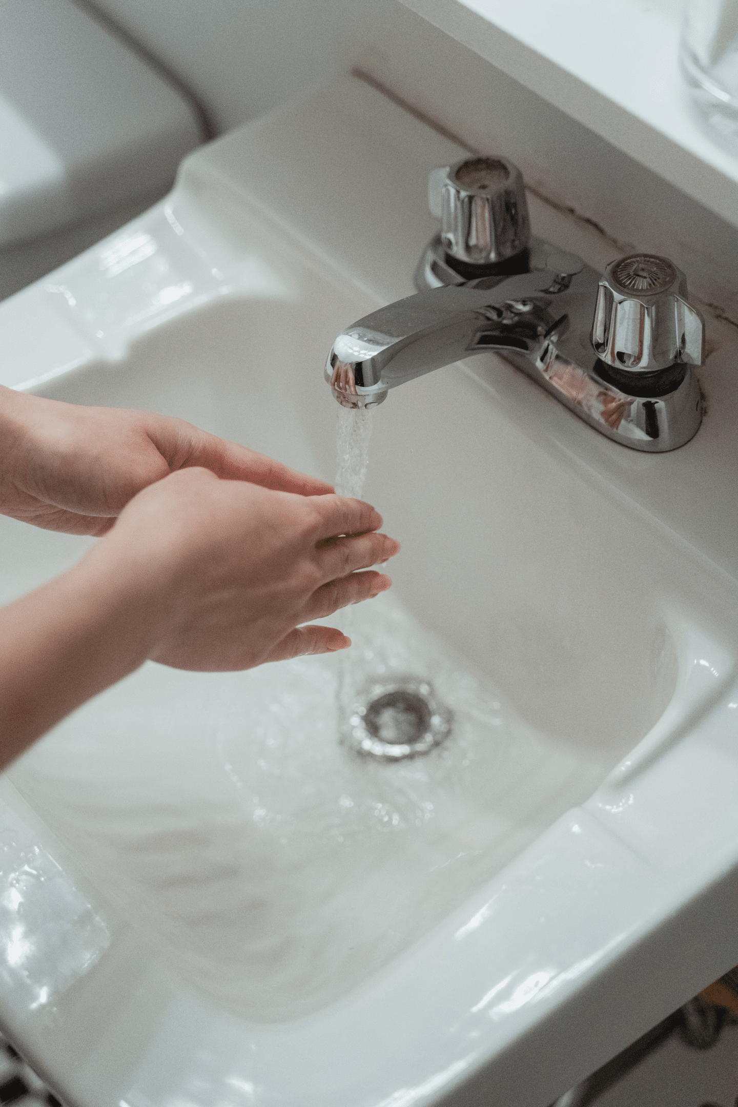 washing hands, white sink, drain