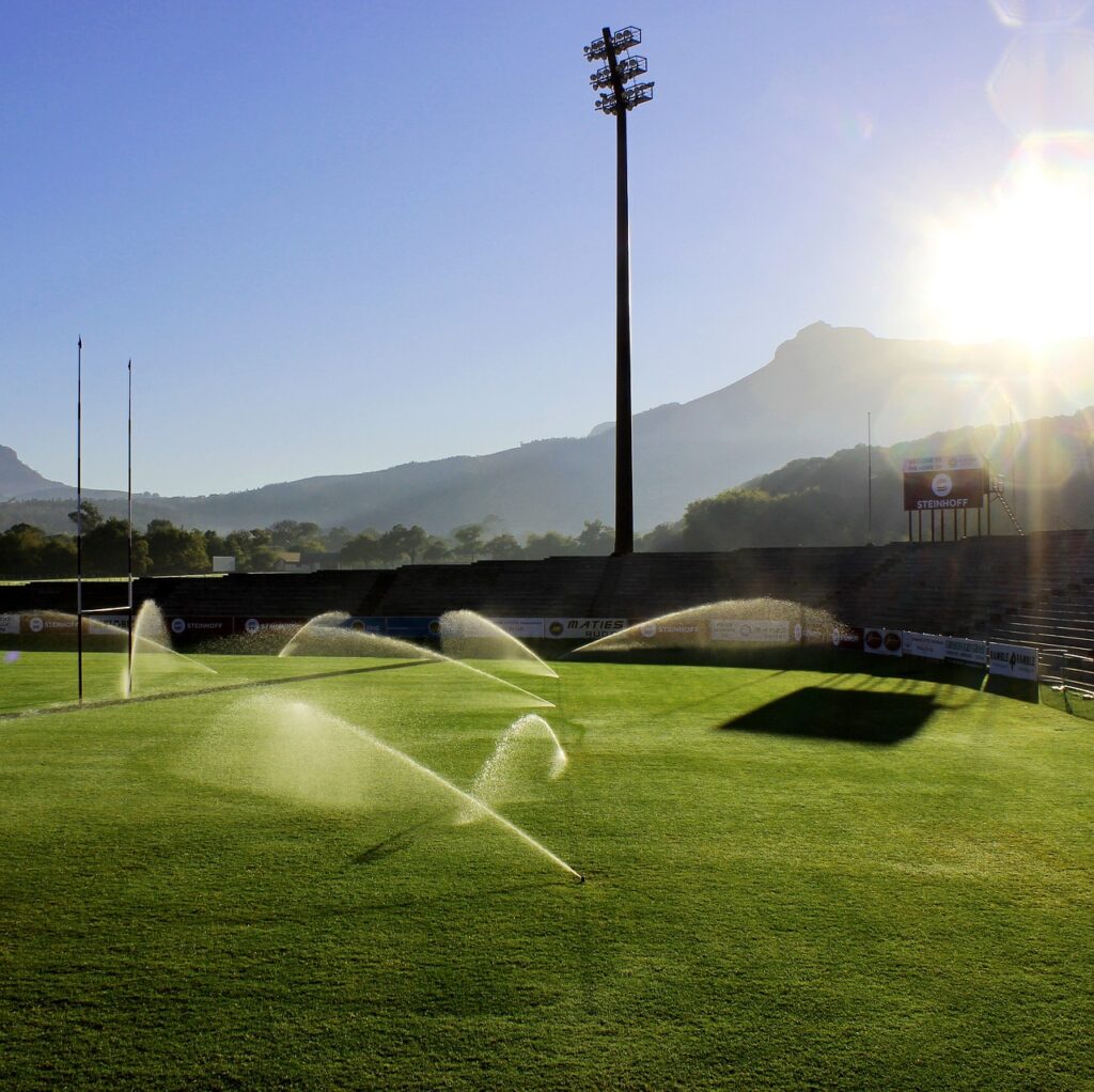 field, sprinklers, photography