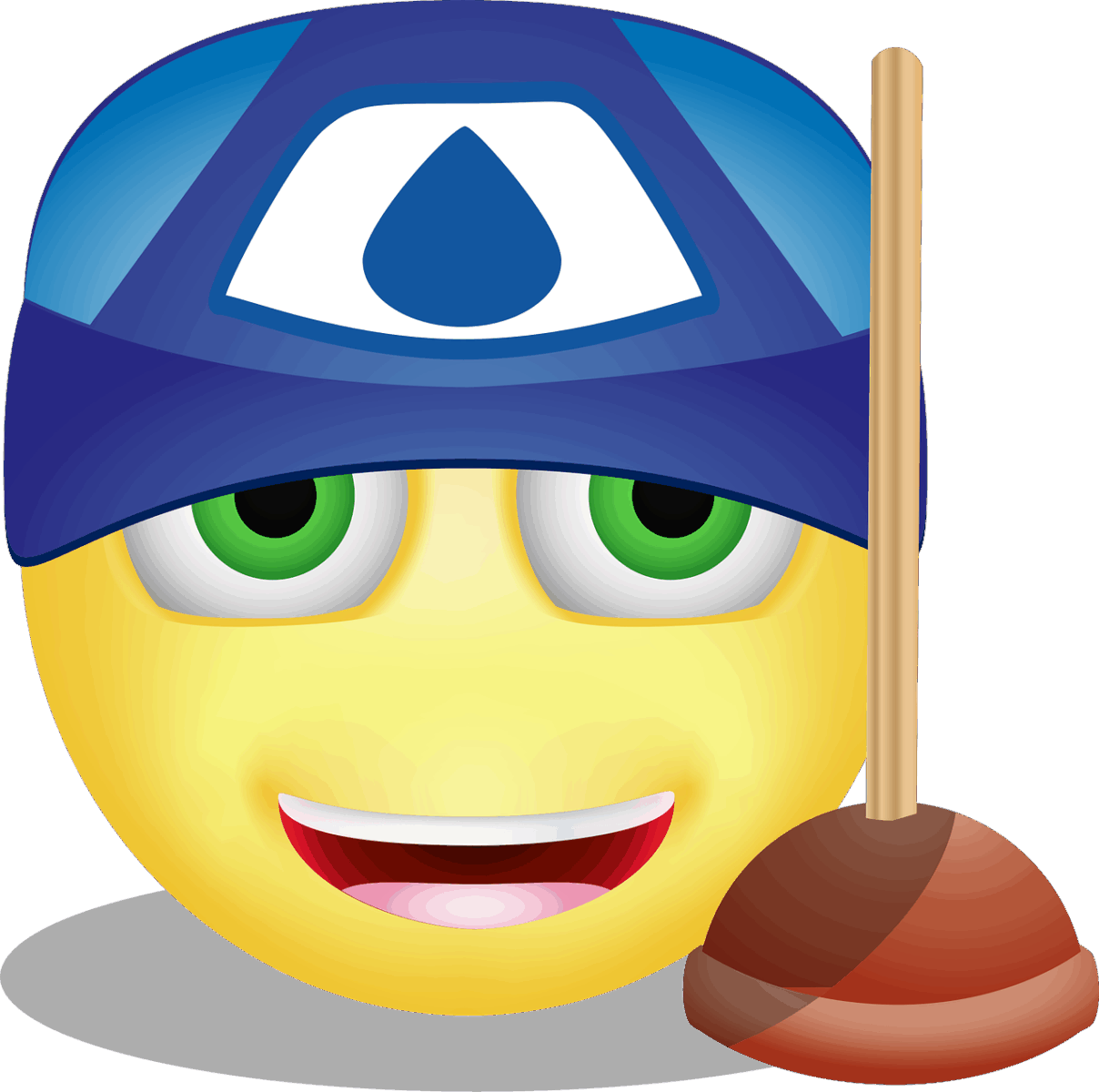 Photo by BilliTheCat graphic, plumber, emoticon, plumber emoticon, smiley, overflow, plunger, toilet, blue hat, baseball cap, pipes, water, plumbing, handy man, handy, maintenance, clogged pipes, sink, shower, bathtub, drain, water system, tap, repair, nature, pipe