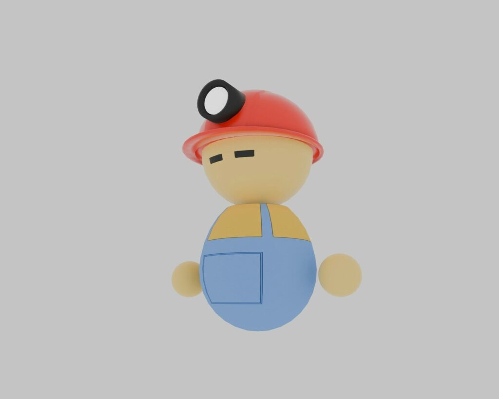 Cartoon miner with red helmet and blue overalls